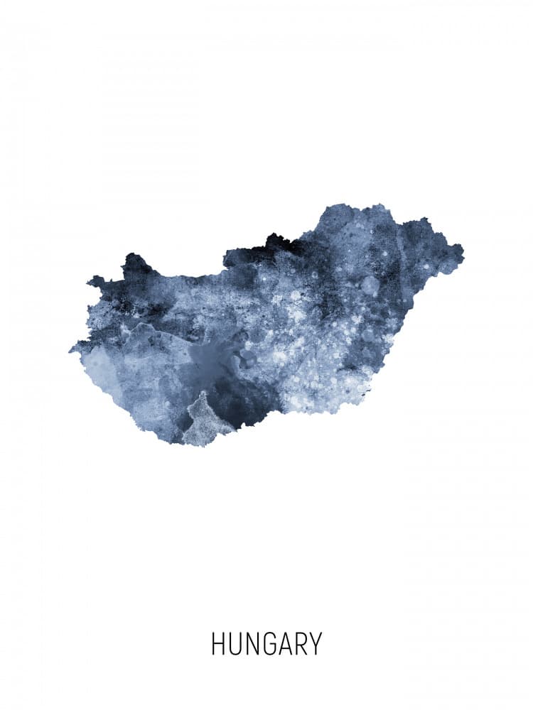 Abstract Blue Hungary Map by Michael Tompsett — canvas wall art