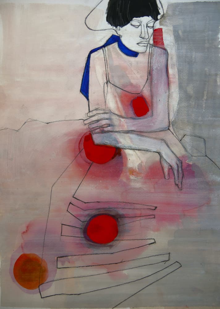 Pensive Woman with Red by Doris Schmitz — canvas wall art