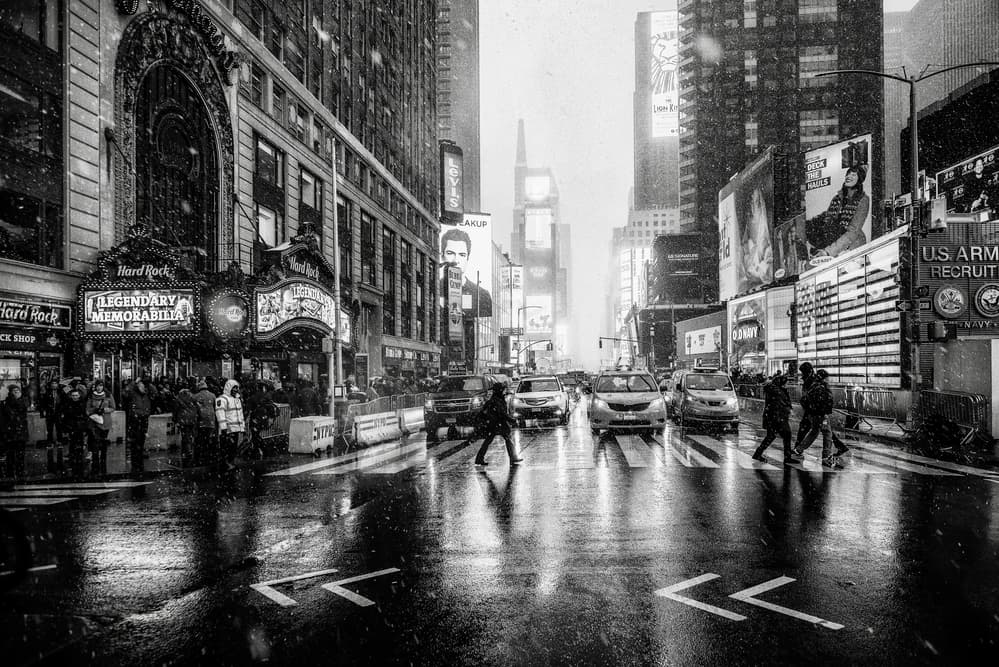 Times Square Snowy Night by Jorge Ruiz Dueso — canvas wall art