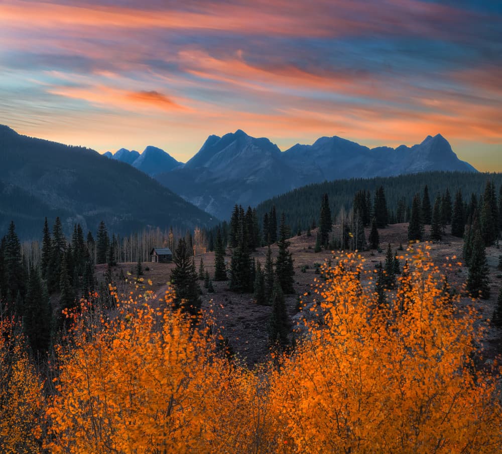Autumn Mountain Cabin Sunset by Mei Xu — canvas wall art