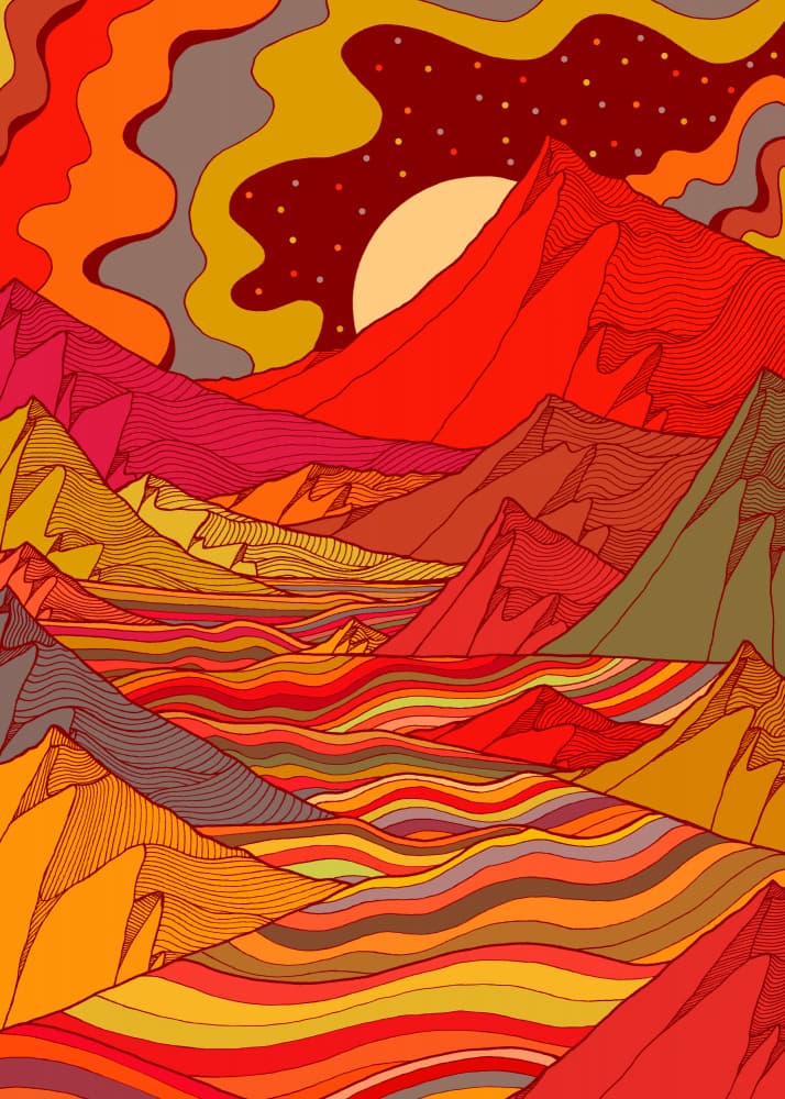 Retro Wavy Desert Sunset by Stephen Wade — canvas wall art