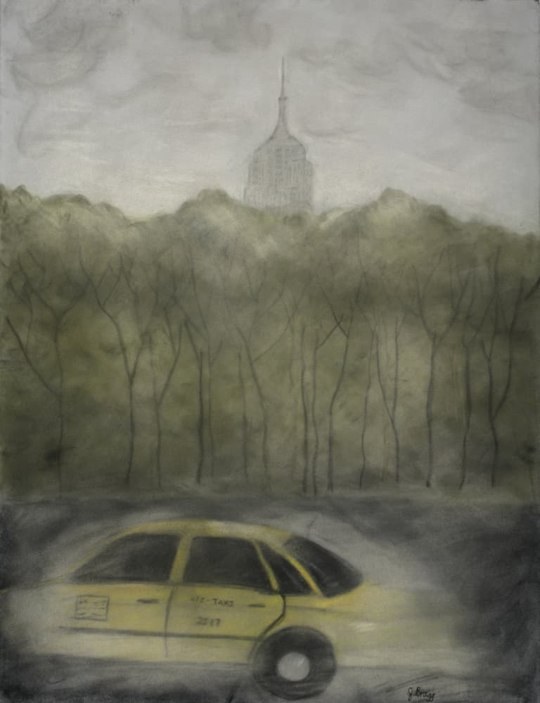 Misty New York Taxi by Janel Bragg — canvas wall art