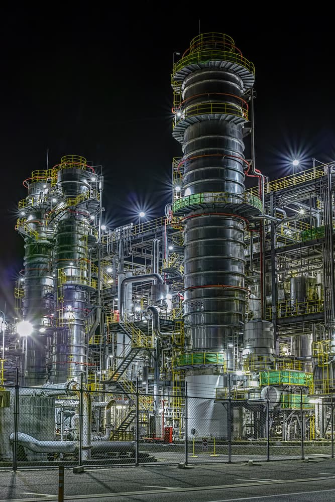 Illuminated Industrial Plant by Tomoshi Hara — canvas wall art