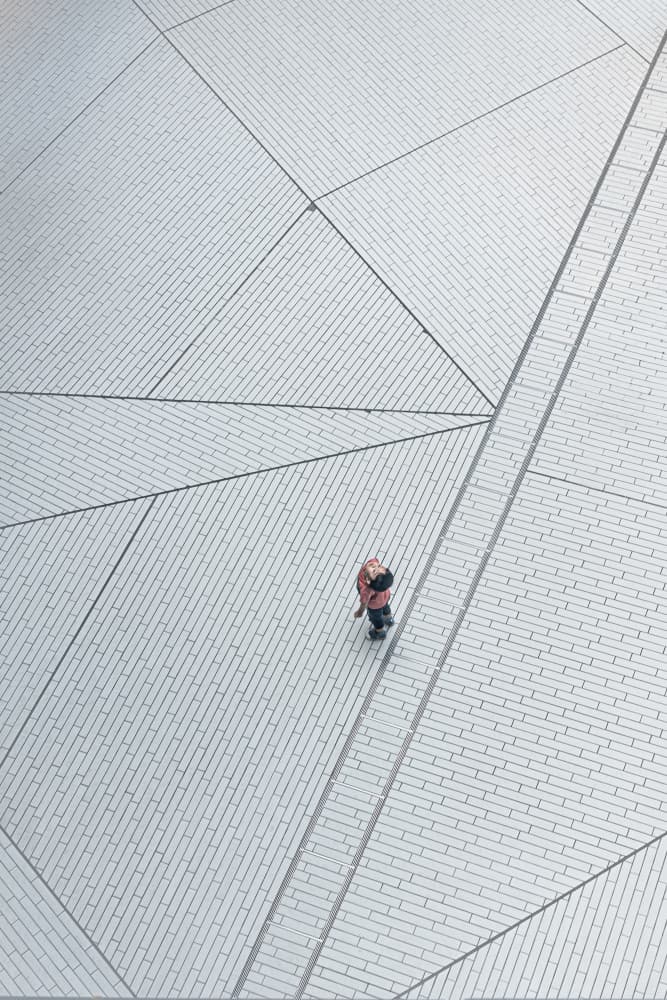 Lone Figure Geometric Path by Alan Kwang — canvas wall art