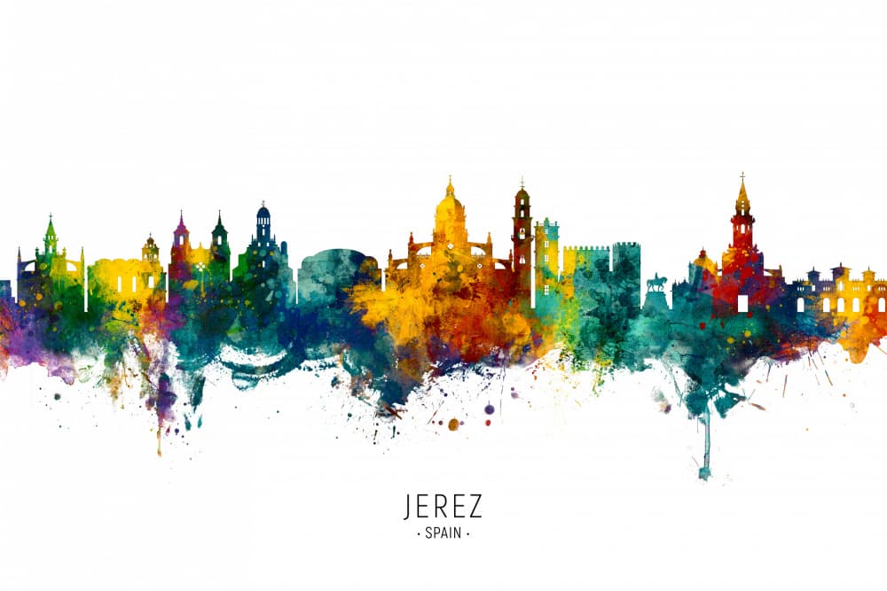 Vibrant Jerez Skyline by Michael Tompsett — canvas wall art