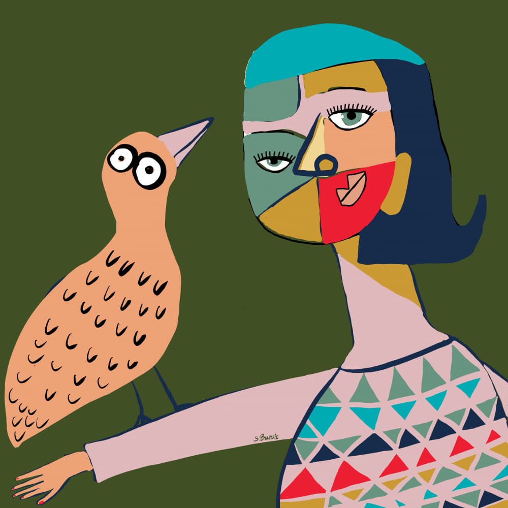 Modern Woman with Bird by Sharyn Bursic — canvas wall art