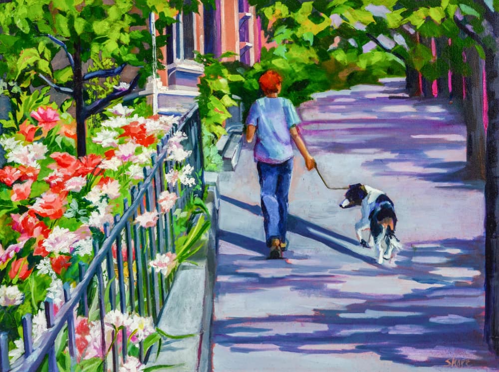 Sunny Sidewalk Stroll by Maxine Shore — canvas wall art