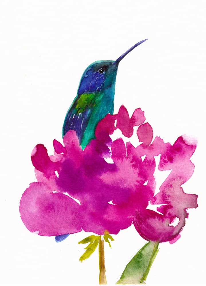 Vibrant Hummingbird Peony by Christine Lindstrom — canvas wall art