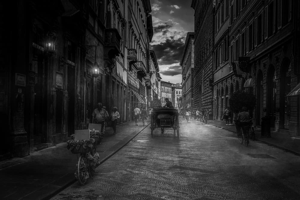 Misty Cobblestone Street by Andrea Fraccaroli — canvas wall art