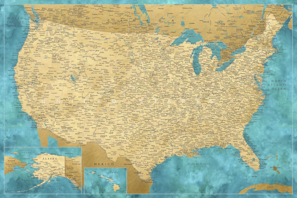 Vintage United States Map by Rosana Laiz Blursbyai — canvas wall art