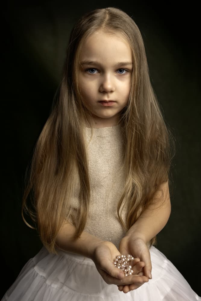Pensive Girl With Pearls by Ovi D. Pop — canvas wall art