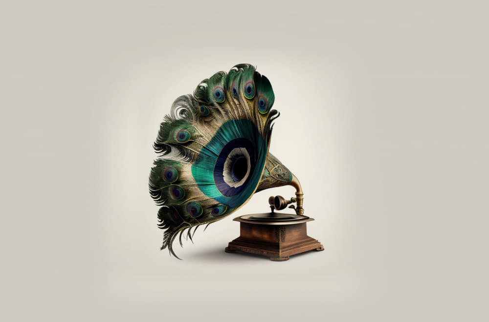 Peacock Feather Gramophone by Artem Pozdniakov — canvas wall art