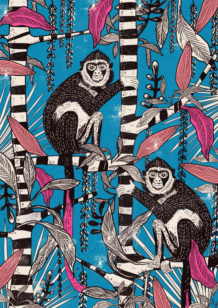 Tropical Jungle Monkeys by Nicholas — canvas wall art