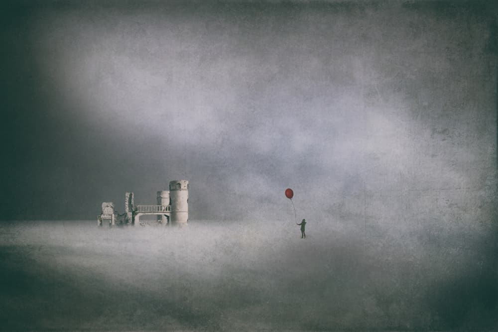 Lone Child Red Balloon by Uschi Hermann — canvas wall art