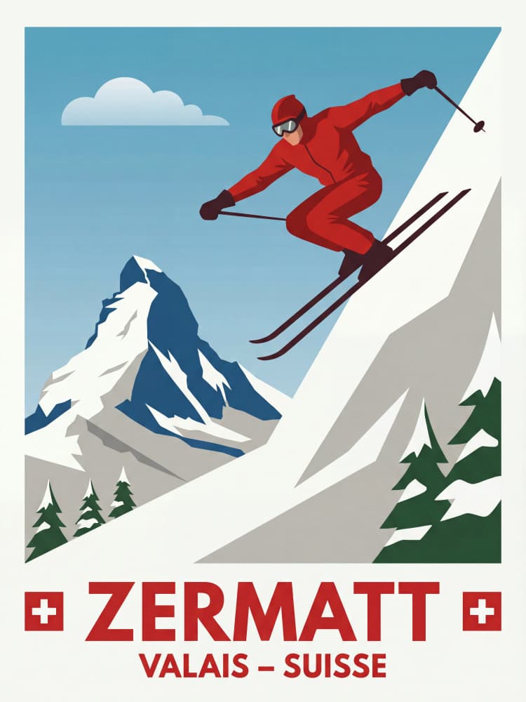 Zermatt Skier Matterhorn Alps by Andreas Magnusson — canvas wall art