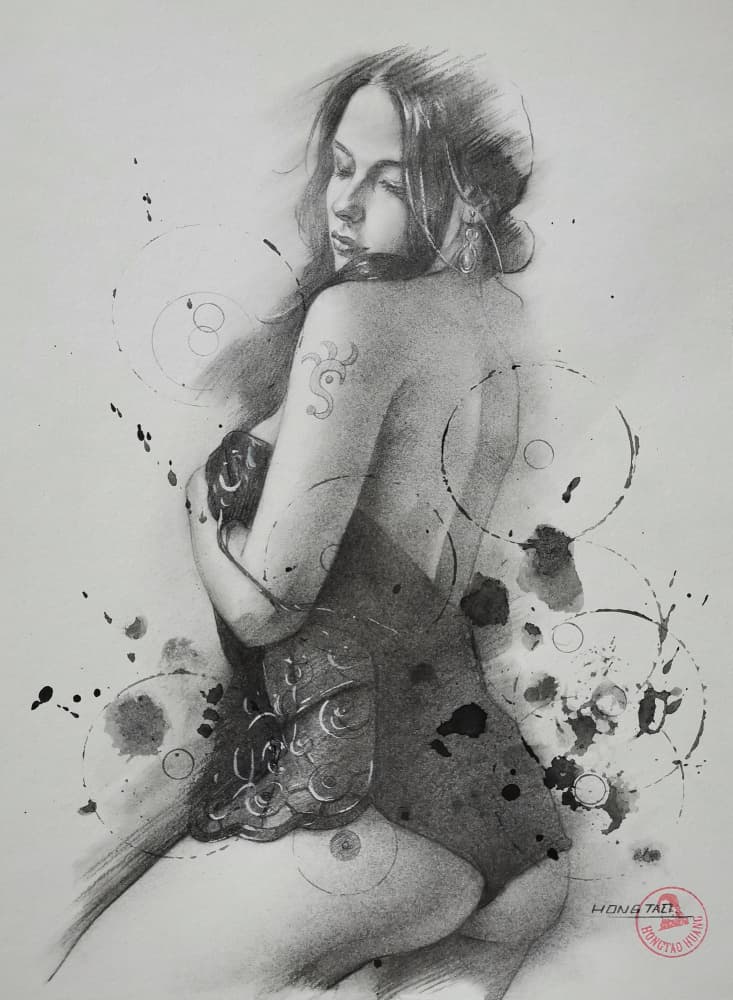 Elegant Figure Drawing by Hongtao Huang — canvas wall art