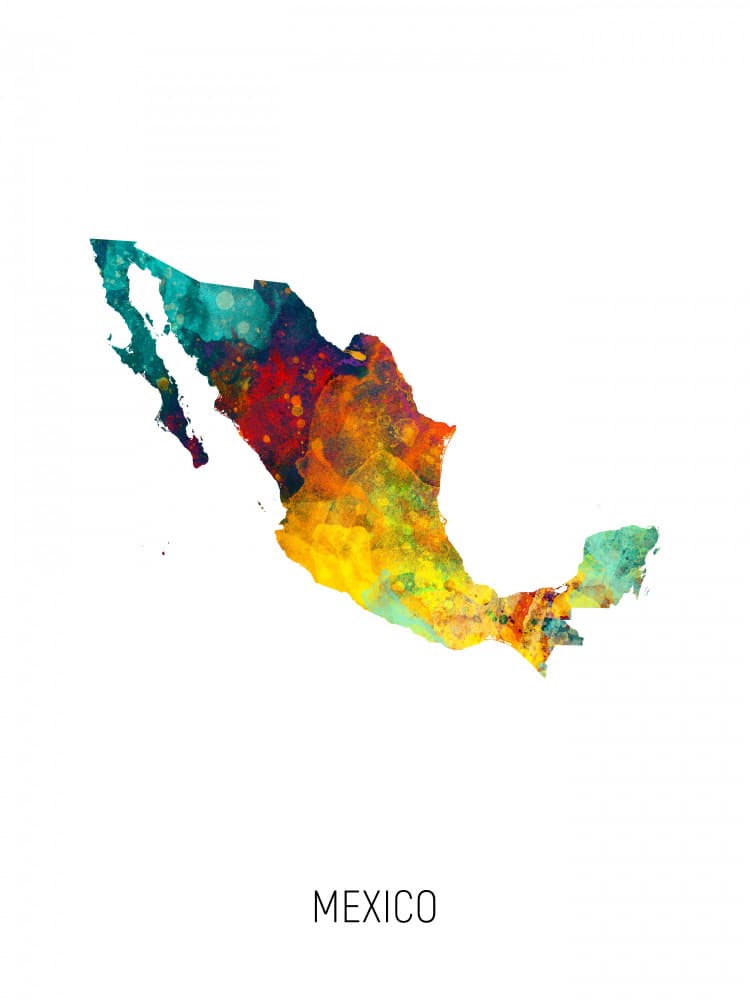 Vibrant Mexico Map by Michael Tompsett — canvas wall art