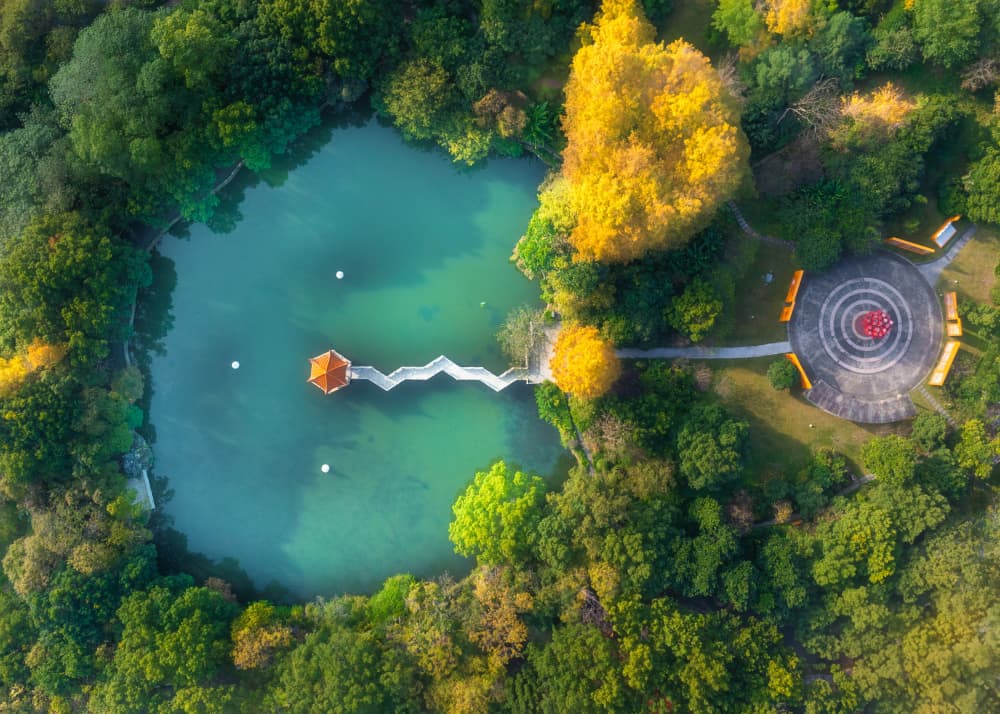 Vibrant Park Lake Pagoda by Simoon — canvas wall art