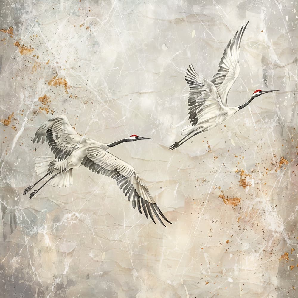 Graceful Flying Cranes by Rafal Kulik — canvas wall art
