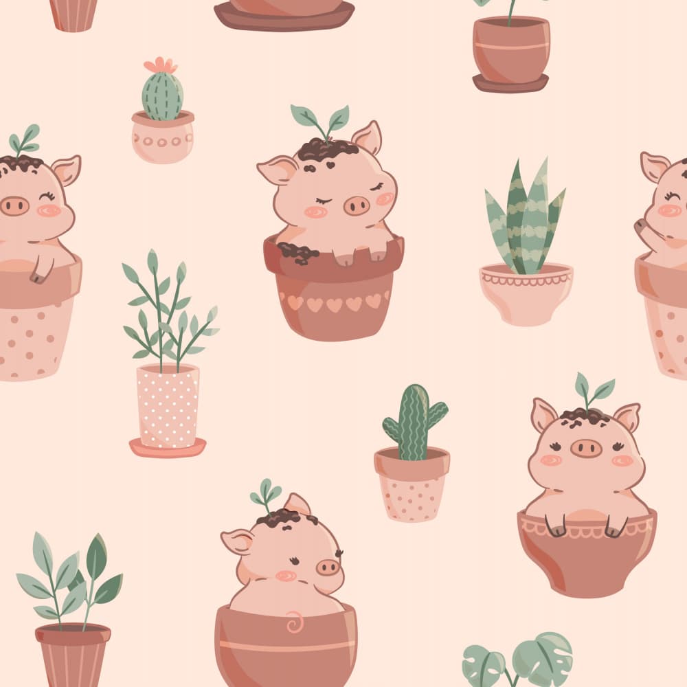 Cute Potted Pigs Pattern by Weronika Gross — canvas wall art