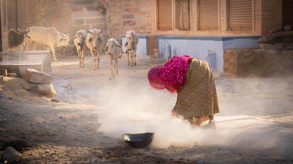 Dusty Indian Village Life by Jean Vandijck — canvas wall art