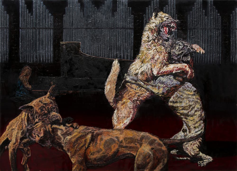 Dramatic Tiger Fight by Anton Terziev — canvas wall art