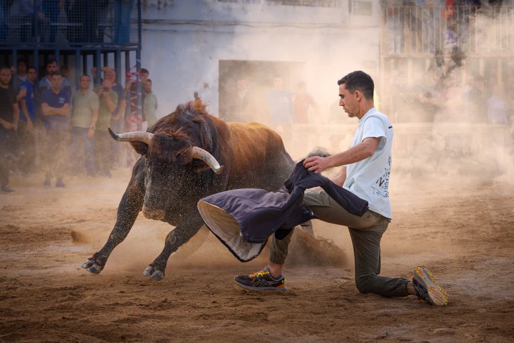 Man Faces Charging Bull by Gustavo Ribes — canvas wall art