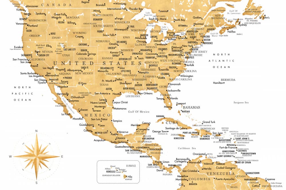 Vintage North America Map by Rosana Laiz Blursbyai — canvas wall art