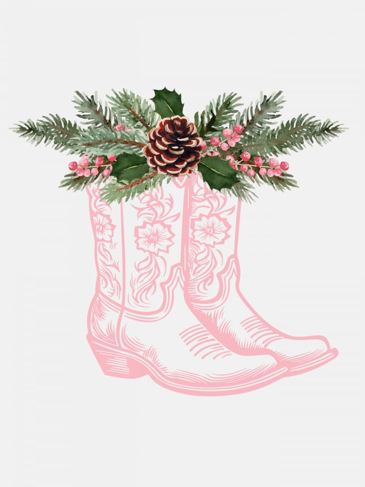 Pink Cowboy Christmas by Jolly and Dash — canvas wall art
