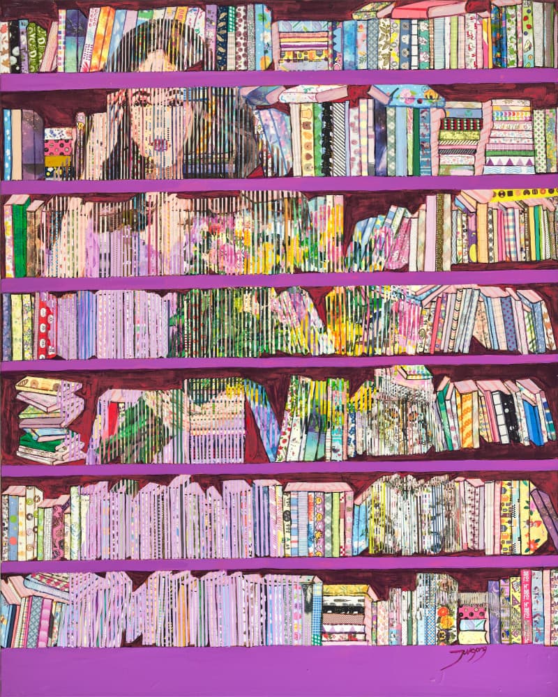 Colorful Bookshelf Woman by Jukyong Park — canvas wall art