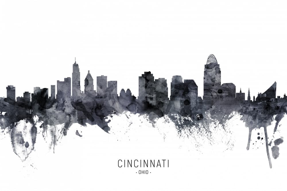 Cincinnati Watercolor Skyline by Michael Tompsett — canvas wall art