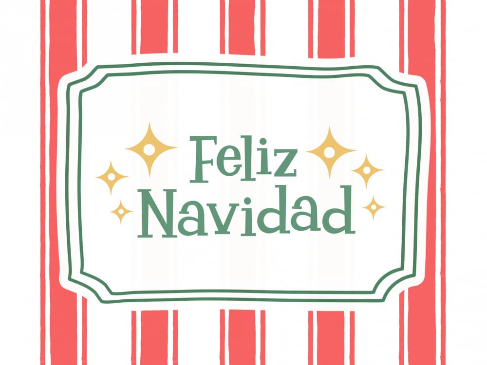 Feliz Navidad - Green Text - Red Wide Stripes by Jolly and Dash — canvas wall art