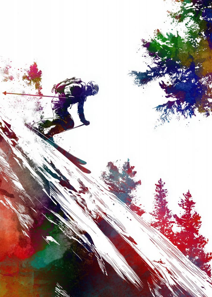 Colorful Skier Descent by Justyna Jaszke — canvas wall art