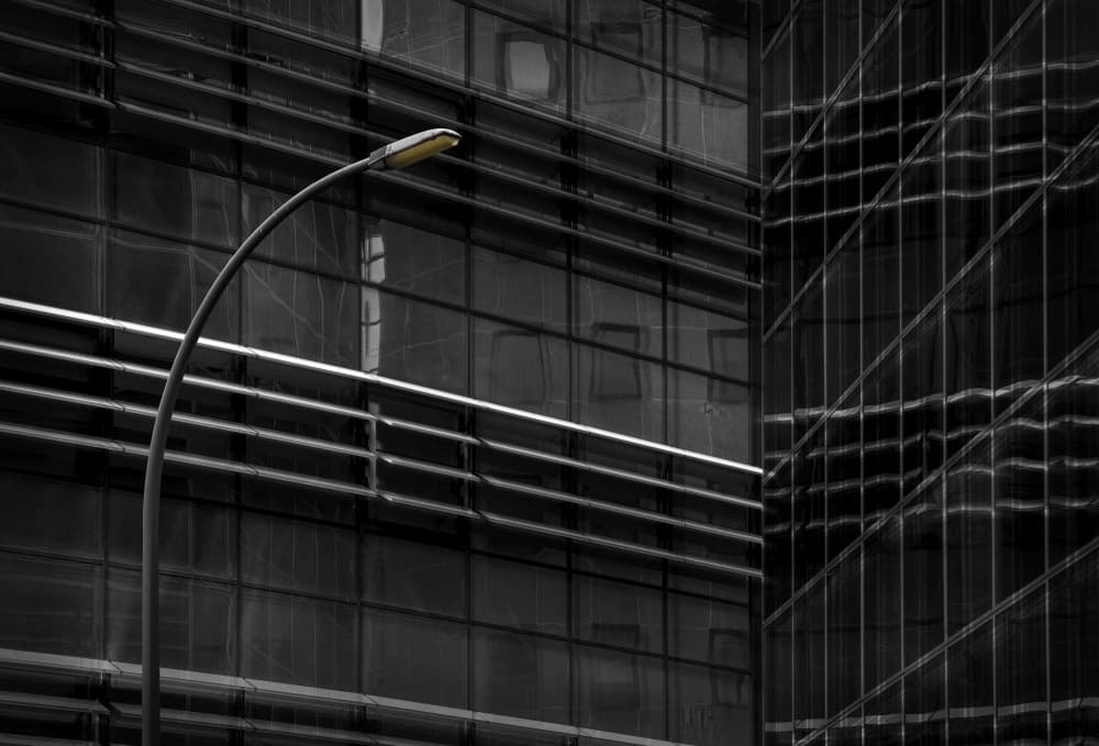 Geometric Building Streetlamp by Wim Schuurmans — canvas wall art