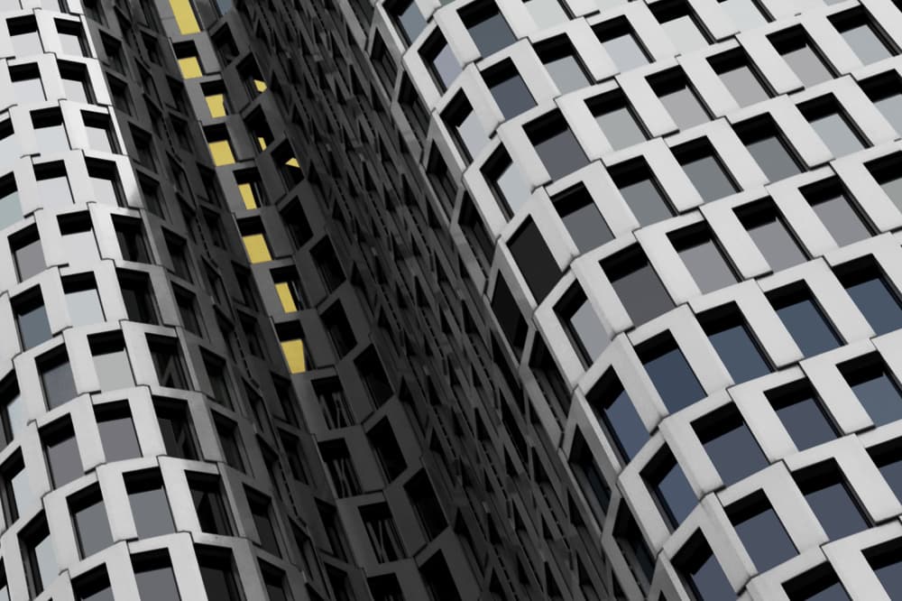 Geometric Building Yellow Glow by Jorge Pimenta — canvas wall art