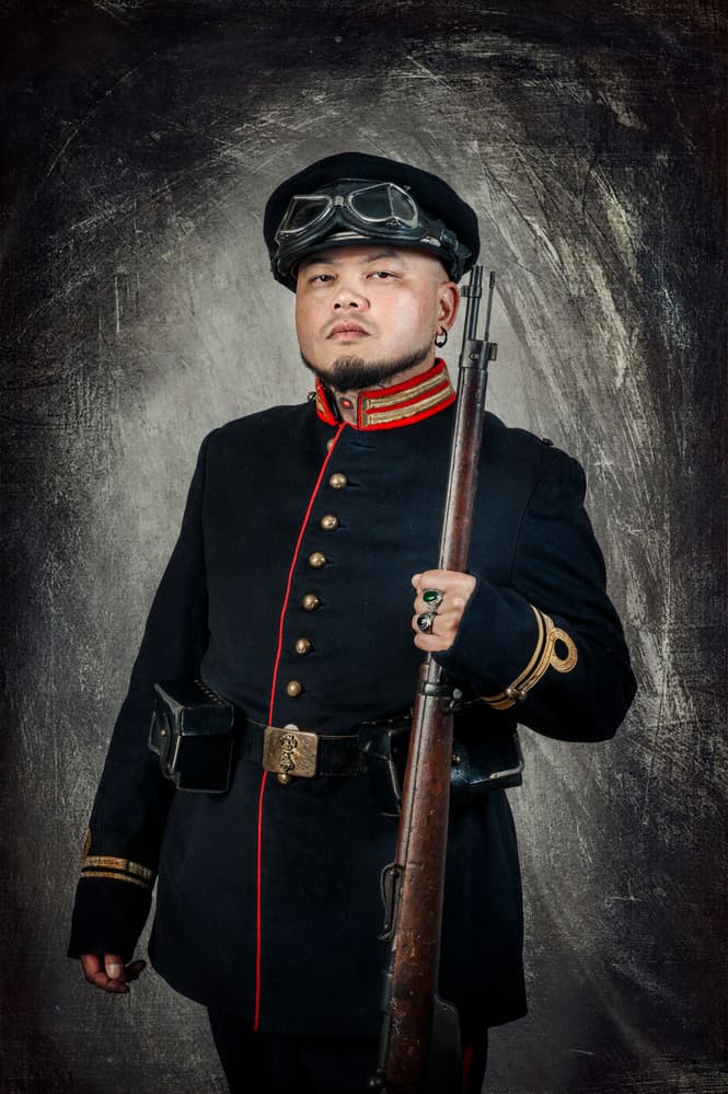 Steampunk Officer With Rifle by Monika Vanhercke — canvas wall art