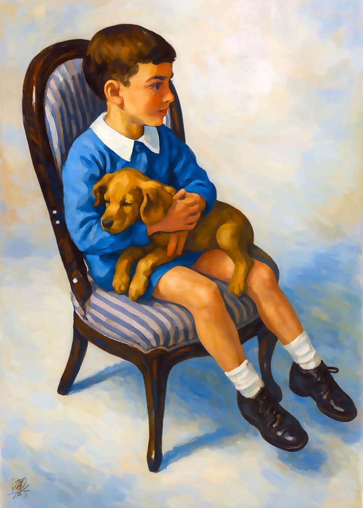Young Boy Puppy Love by Osvaldo Russo — canvas wall art