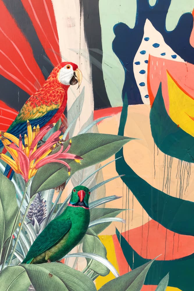 Vibrant Tropical Parrots by Marja van den Hurk — canvas wall art