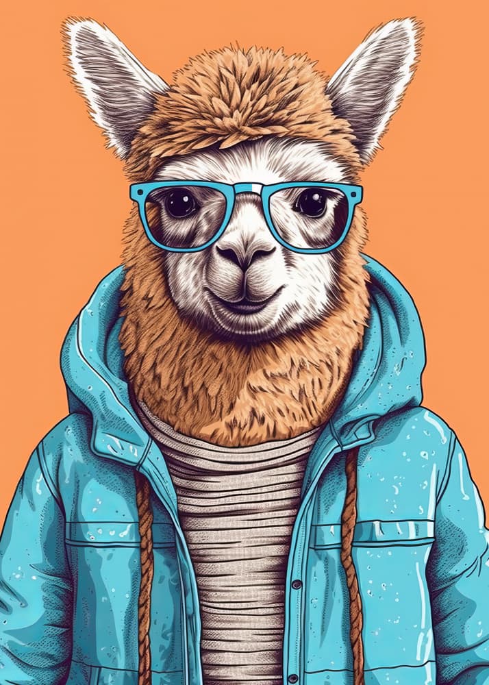 Hipster Alpaca Blue Hoodie by Bilge Paksoylu — canvas wall art