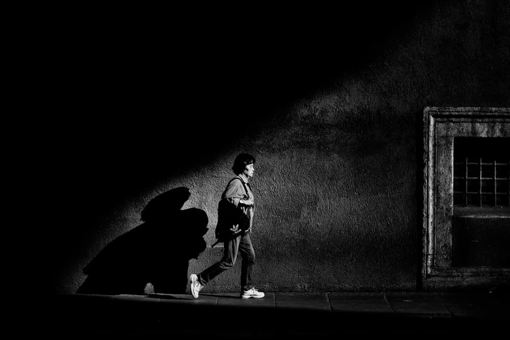 Solitary Walk Dramatic Shadow by Antonio Grambone — canvas wall art
