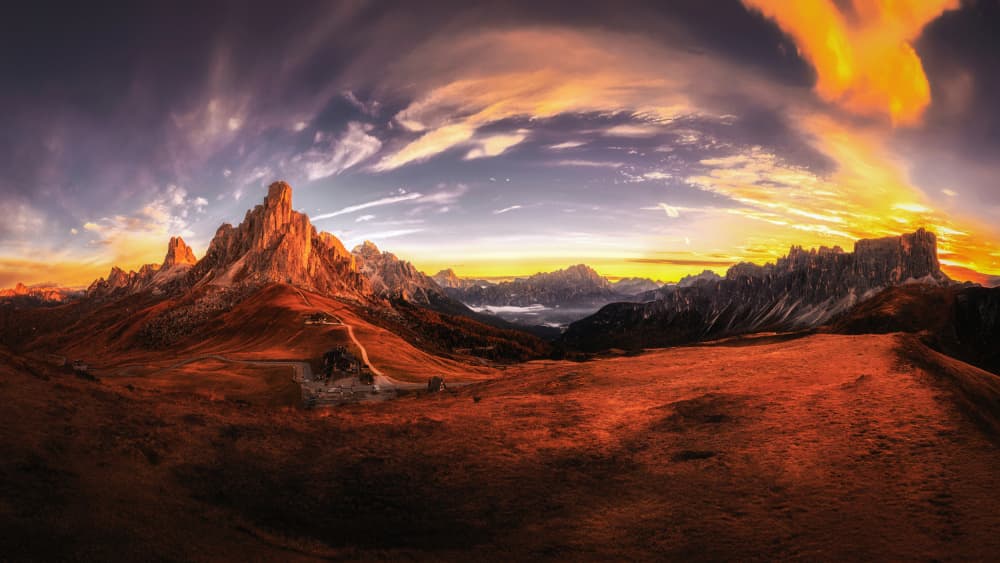 Golden Dolomite Sunset by Leechee Z — canvas wall art