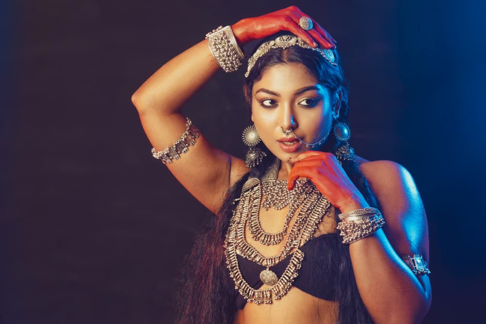 Indian Dancer Red Hands by HIRAK BHATTACHARJEE — canvas wall art