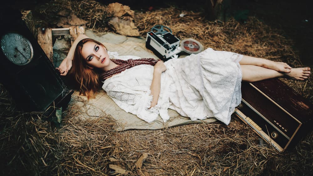 White Dress Retro Gaze by Abr Abe — canvas wall art