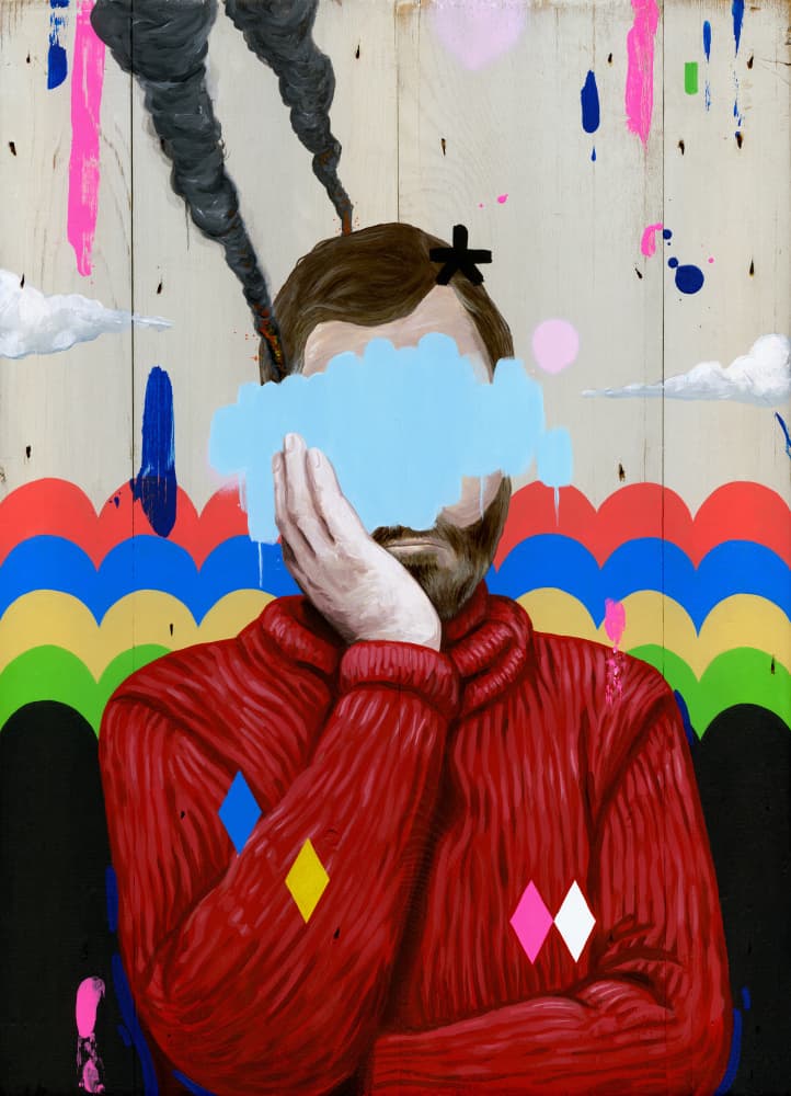 Cloud Face Red Sweater by Famous When Dead — canvas wall art