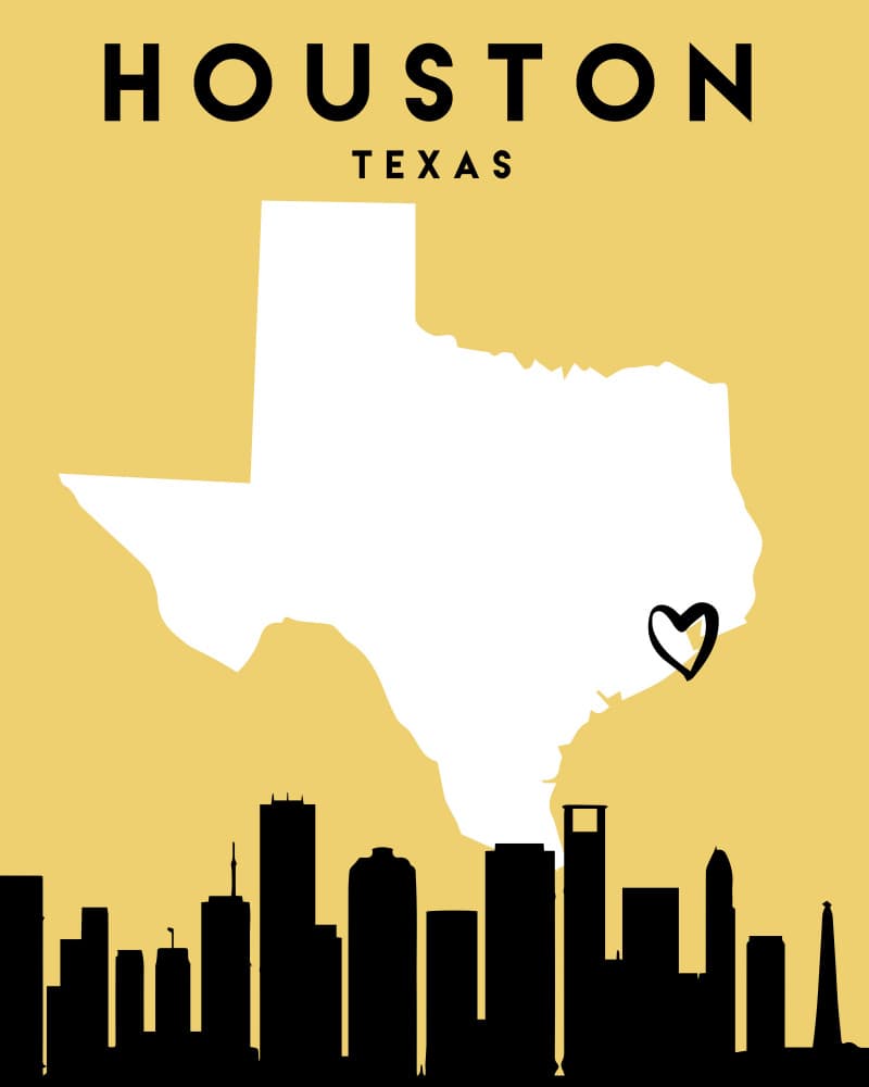 Houston Texas Map Skyline by Emiliano Deificus — canvas wall art