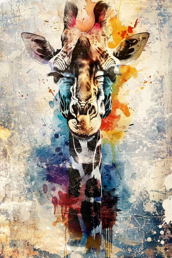 Colorful Watercolor Giraffe by Rafal Kulik — canvas wall art
