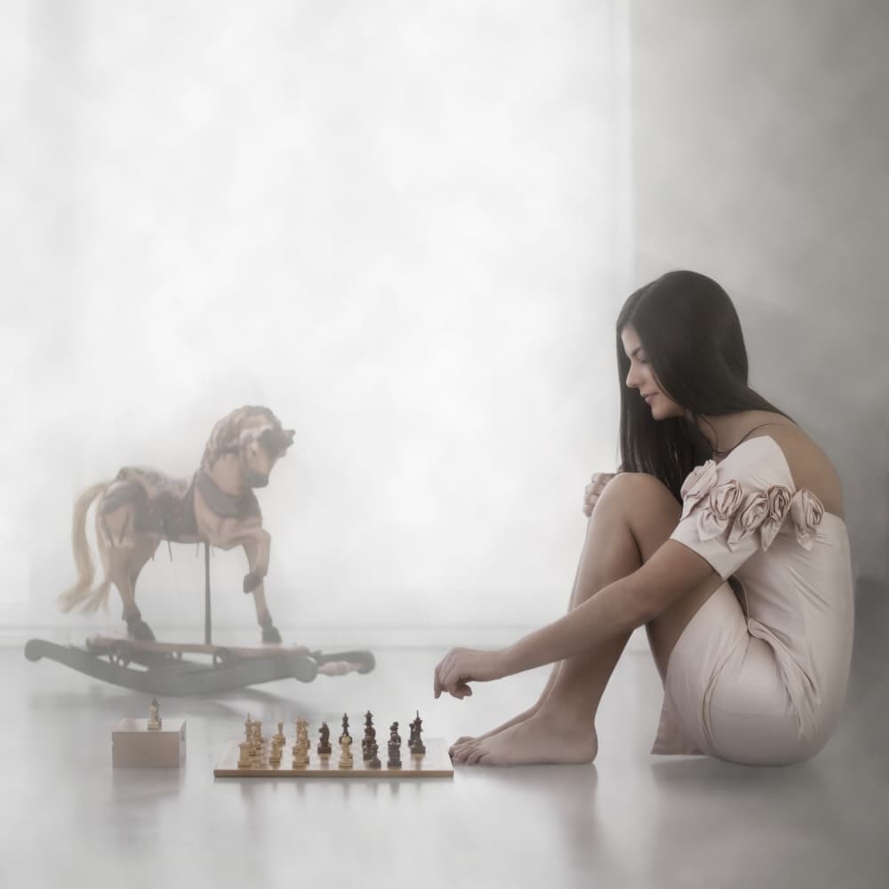 Pensive Chess Game by Roswitha Schleicher-Schwarz — canvas wall art