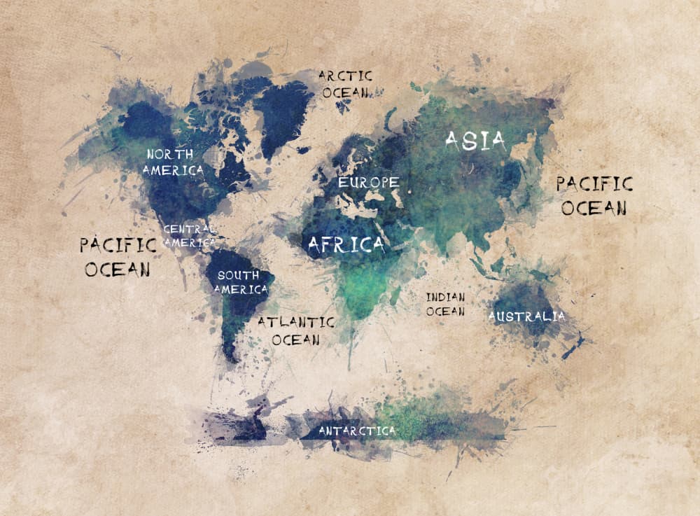 Vintage Watercolor World Map by Justyna Jaszke — canvas wall art
