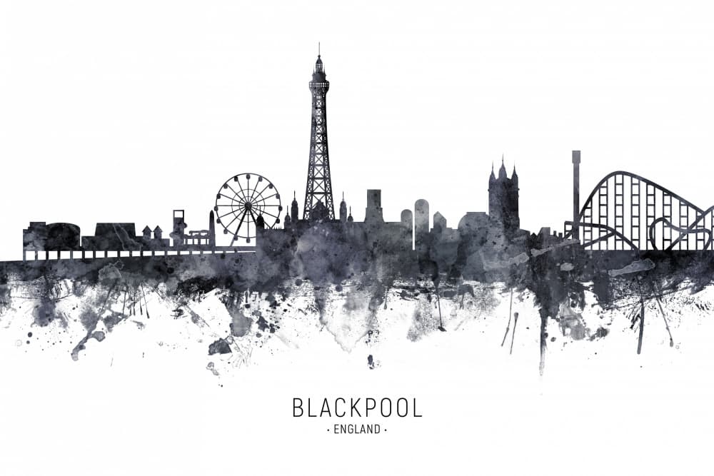 Blackpool Watercolor Skyline by Michael Tompsett — canvas wall art