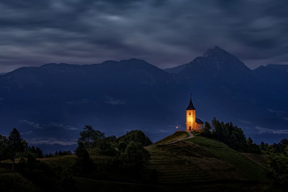 Alpine Church Twilight Glow by Zhang Dong — canvas wall art